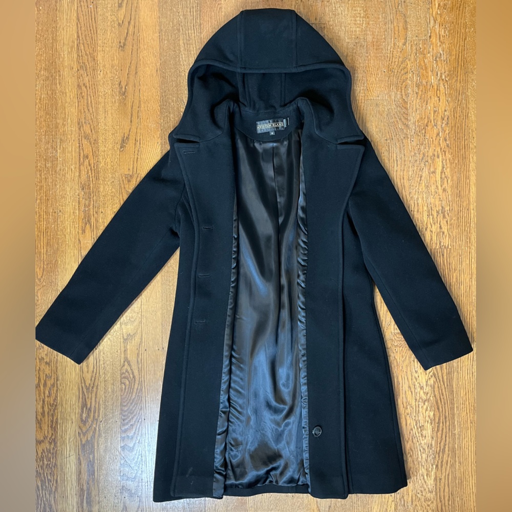 Kristen Blake 2003 lambswool long coat size 10 black vintage flattering fit